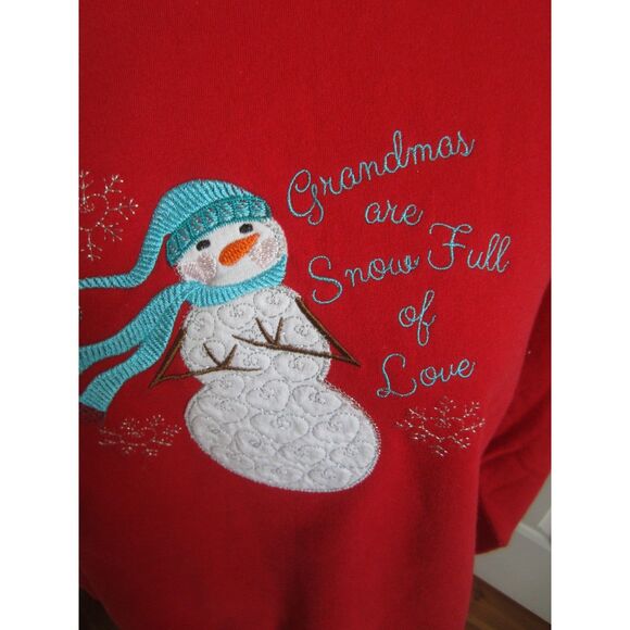 SWEET RED SWEATSHIRT GRANDMAS ARE SNOW FULL OF LOVE  WHITE TEE COLLAR  LARGE - Picture 3 of 4